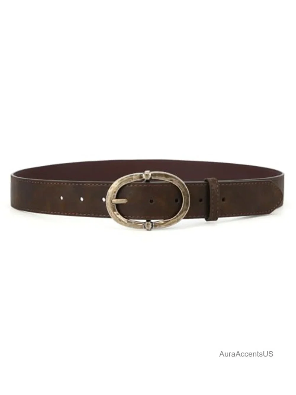 Faux Leather Western Belt 1.3 Inch Wide Vintage Gold-Tone Buckle
